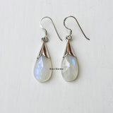 Rainbow Moonstone Petal Sterling Silver Earring