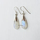 Rainbow Moonstone Petal Sterling Silver Earring