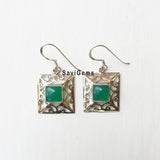 Green Onyx Square Sterling Silver Earring