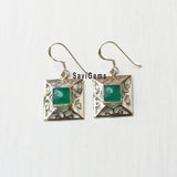 Green Onyx Square Sterling Silver Earring