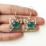 Green Onyx Square Sterling Silver Earring