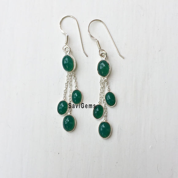 Green Onyx Chain Dangler Sterling Silver Earring