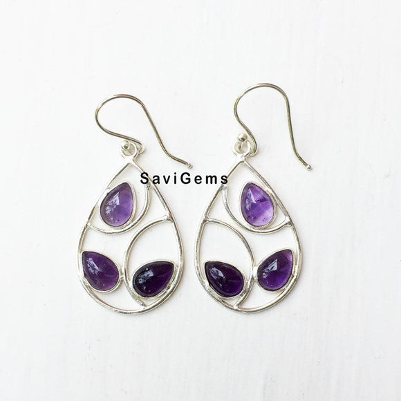 Amethyst Leaf Sterling Silver Earring