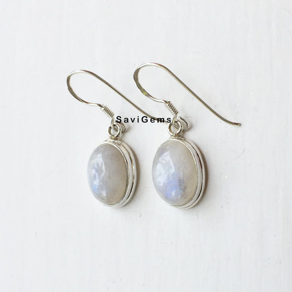 Rainbow Moonstone Oval Sterling Silver Earring