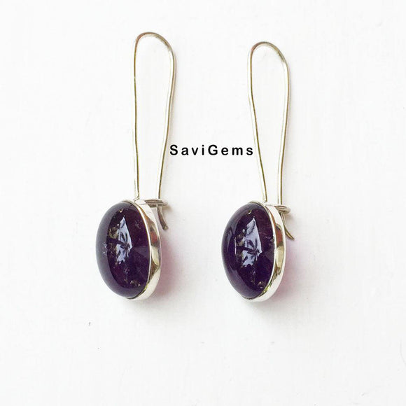 Amethyst Long Hook Sterling Silver Earring