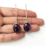 Amethyst Long Hook Sterling Silver Earring