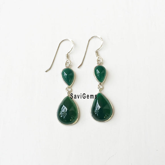 Green Onyx Teardrop Sterling Silver Earring