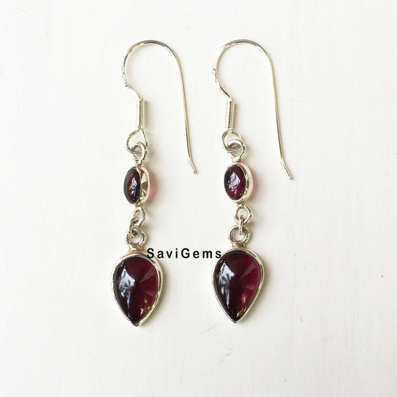 Garnet Drop Sterling Silver Earring