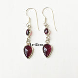 Garnet Drop Sterling Silver Earring