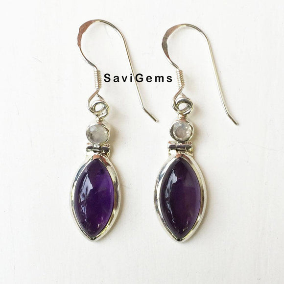 Amethyst & Facetted Rainbow Moonstone Sterling Silver Earring