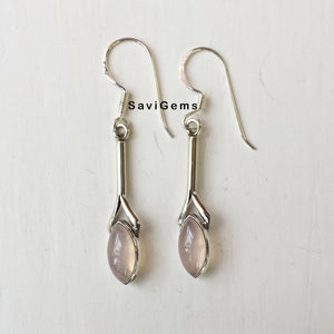 Rose Quartz Marquise Hanging Sterling Silver Earring