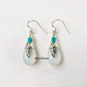Opalite & Turquoise Leaf Sterling Silver Earring