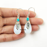 Opalite & Turquoise Leaf Sterling Silver Earring