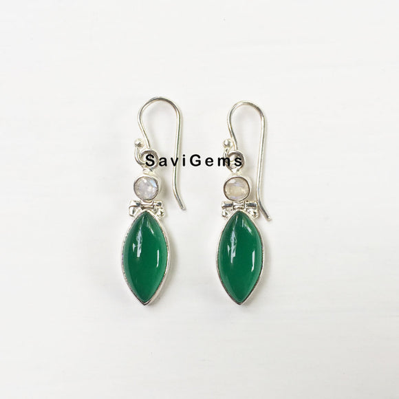 Rainbow Moonstone & Green Onyx Sterling Silver Earring