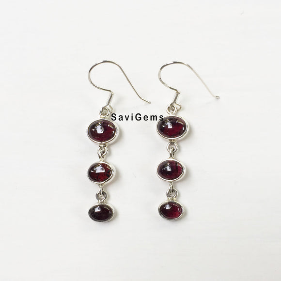 Garnet Triple Drop Sterling Silver Earring