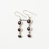 Garnet Triple Drop Sterling Silver Earring