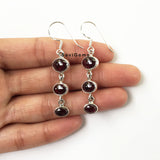 Garnet Triple Drop Sterling Silver Earring
