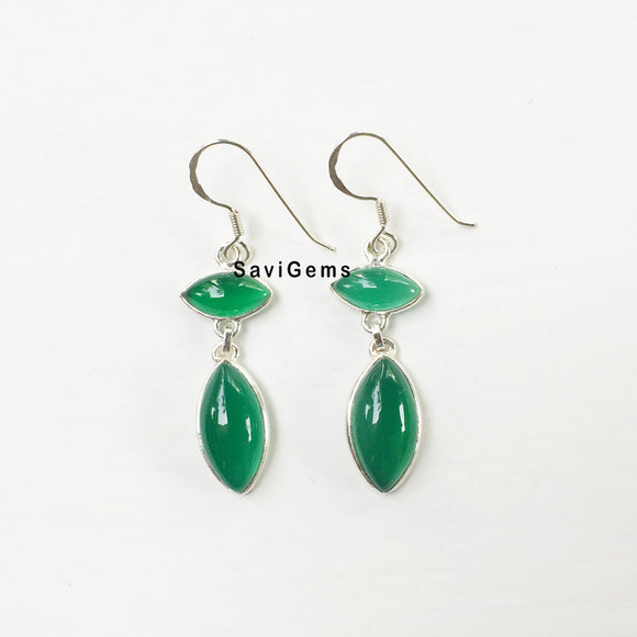 Green Onyx Dainty Sterling Silver Earring
