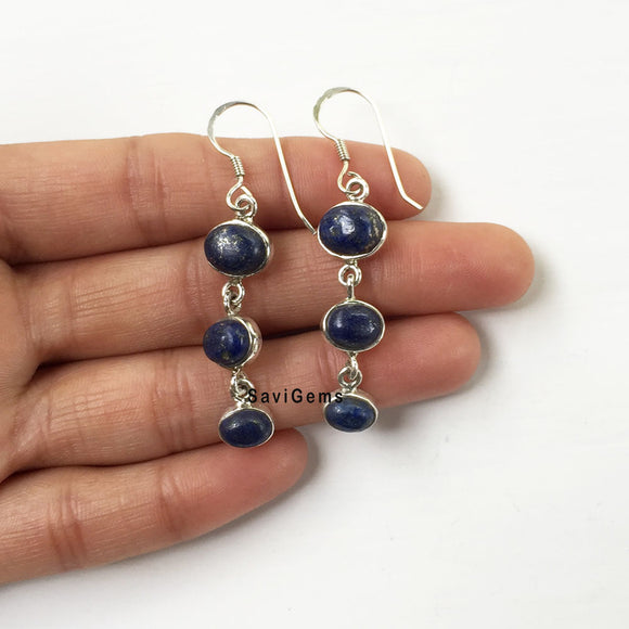 Lapis Lazuli Triple Drop Sterling Silver Earring