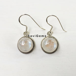 Rainbow Moonstone Twisted Wire Sterling Silver Earring