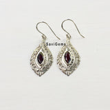 Garnet Facetted Hammered Sterling Silver Earring