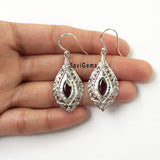 Garnet Facetted Hammered Sterling Silver Earring