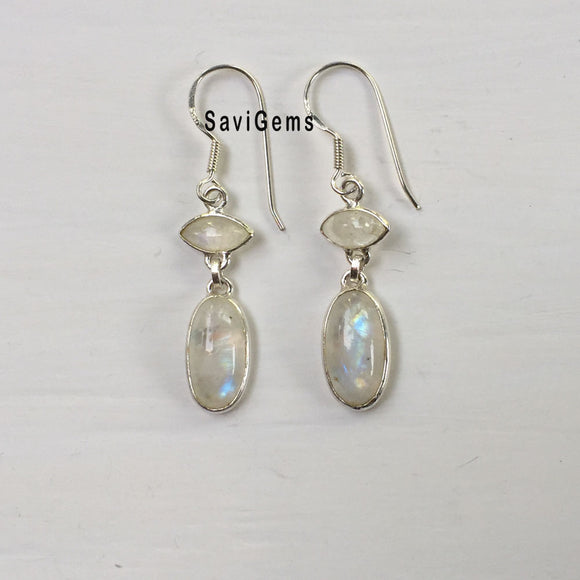 Rainbow Moonstone Eye Sterling Silver Earring