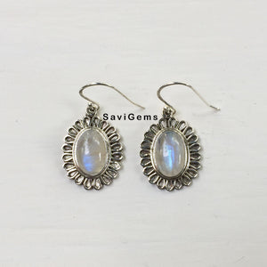 Rainbow Moonstone Sunflower Sterling Silver Earring