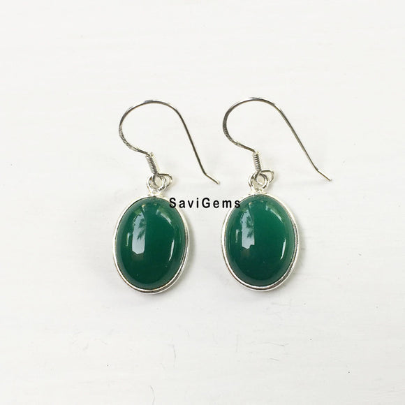 Green Onyx Oval Sterling Silver Earring