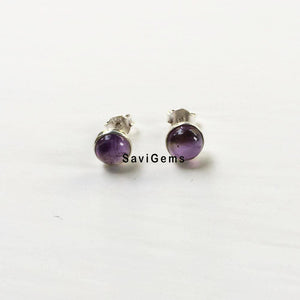 Amethyst Round Sterling Silver Stud