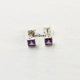 Amethyst Facetted Square Sterling Silver Stud