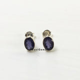 Iolite Facetted Oval Sterling Silver Stud