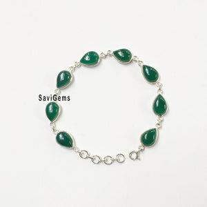 Green Onyx Teardrop Sterling Silver Bracelet