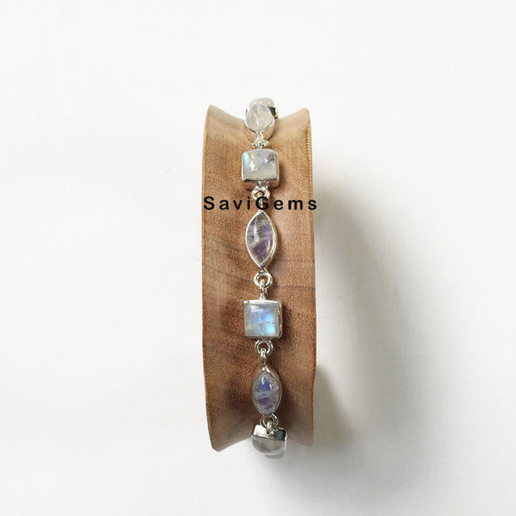 Rainbow Moonstone Sterling Silver Bracelet