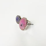 Druzy Pink & Purple Adjustable Sterling Silver Ring