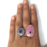 Druzy Pink & Purple Adjustable Sterling Silver Ring