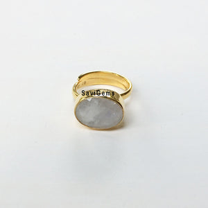 Gold plated Rainbow Moonstone Adjustable Sterling Silver Ring