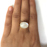 Gold plated Rainbow Moonstone Adjustable Sterling Silver Ring