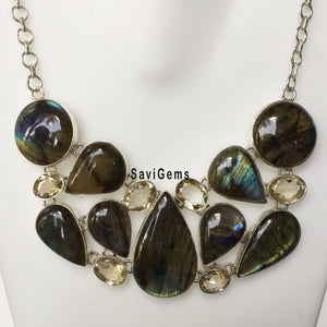 Labradorite & Citrine Sterling Silver Necklace