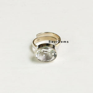 Rock Crystal Adjustable Sterling Silver Ring