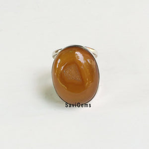 Druzy Honey Onyx Adjustable Silver Ring