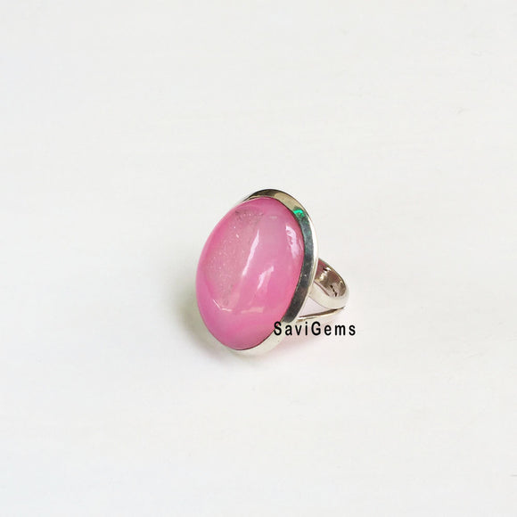 Druzy Pink Sterling Silver Ring