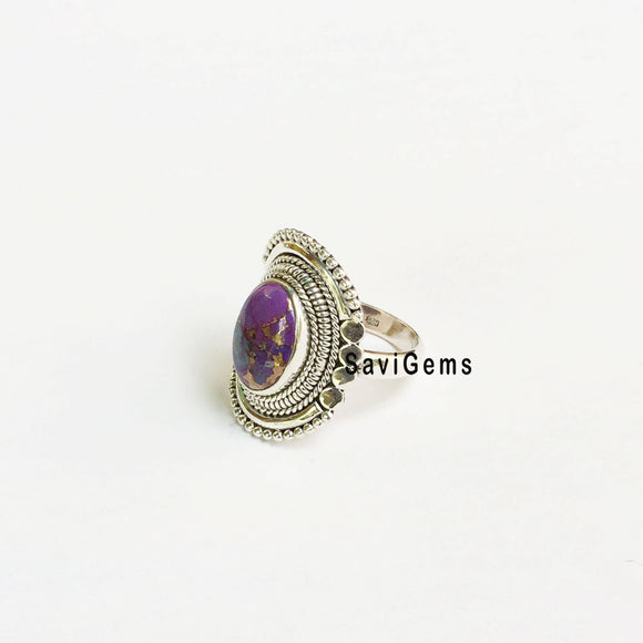 Purple Copper Turquoise Tribal Sterling Silver Ring