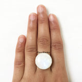Rainbow Moonstone Round Sterling Silver Ring