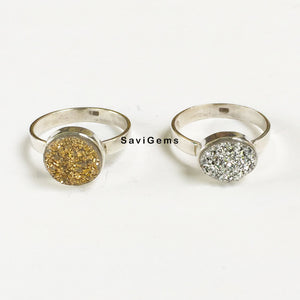 Silver & Gold Druzy Sterling Silver Ring