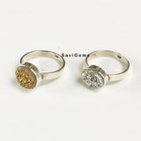 Silver & Gold Druzy Sterling Silver Ring