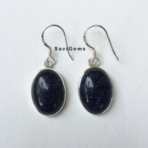 Blue Sunstone Oval Sterling Silver Earring