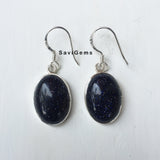 Blue Sunstone Oval Sterling Silver Earring