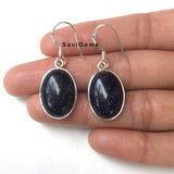 Blue Sunstone Oval Sterling Silver Earring