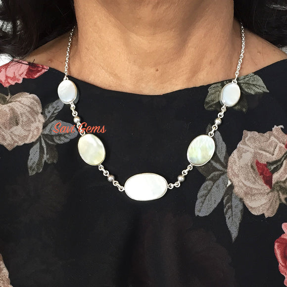 Mother Of Pearl Silver Necklace
